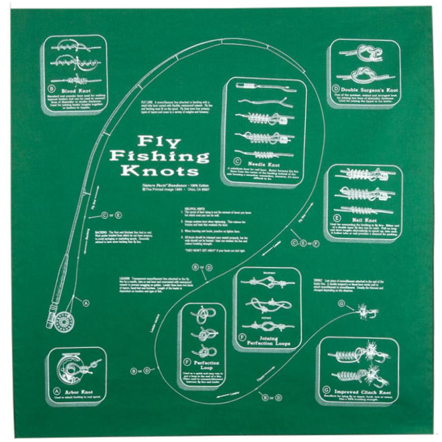 Green Fly Fishing Knots 22" x 22" Info Bandana