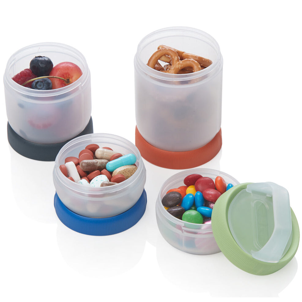 humangear STAX, Stackable Snack Containers - 4-Piece Leak-Proof Snack Travel System - FDA-Food Safe, BPA/PC/Phthalate-Free - Stackable & Click-Together Food Storage, Medium