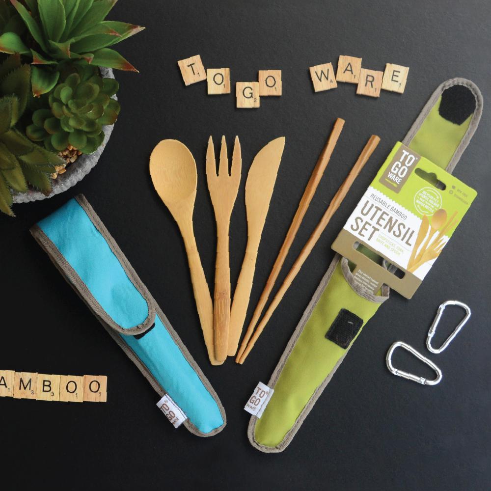 To-Go Ware Bamboo Travel Utensil Set with Carry Case Fork Knife Spoon Chopsticks