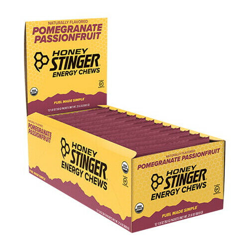 Honey Stinger Organic Pomegranate Passionfruit Energy Chew | Gluten Free & Caffeine Free | For Exercise, Running and Performance | Sports Nutrition for Home & Gym, Pre and Mid Workout | 12 Pack, 21.6oz