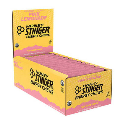 Honey Stinger Organic Pink Lemonade Energy Chew | Gluten Free & Caffeine Free | For Exercise, Running and Performance | Sports Nutrition for Home & Gym, Pre and Mid Workout | 12 Pack, 21.6oz