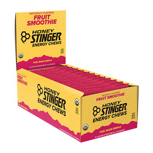 Honey Stinger Organic Fruit Smoothie Energy Chew | Gluten Free & Caffeine Free | For Exercise, Running and Performance | Sports Nutrition for Home & Gym, Pre and Mid Workout | 12 Pack, 21.6oz