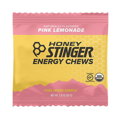 Honey Stinger Organic Pink Lemonade Energy Chew | Gluten Free & Caffeine Free | For Exercise, Running and Performance | Sports Nutrition for Home & Gym, Pre and Mid Workout | 12 Pack, 21.6oz